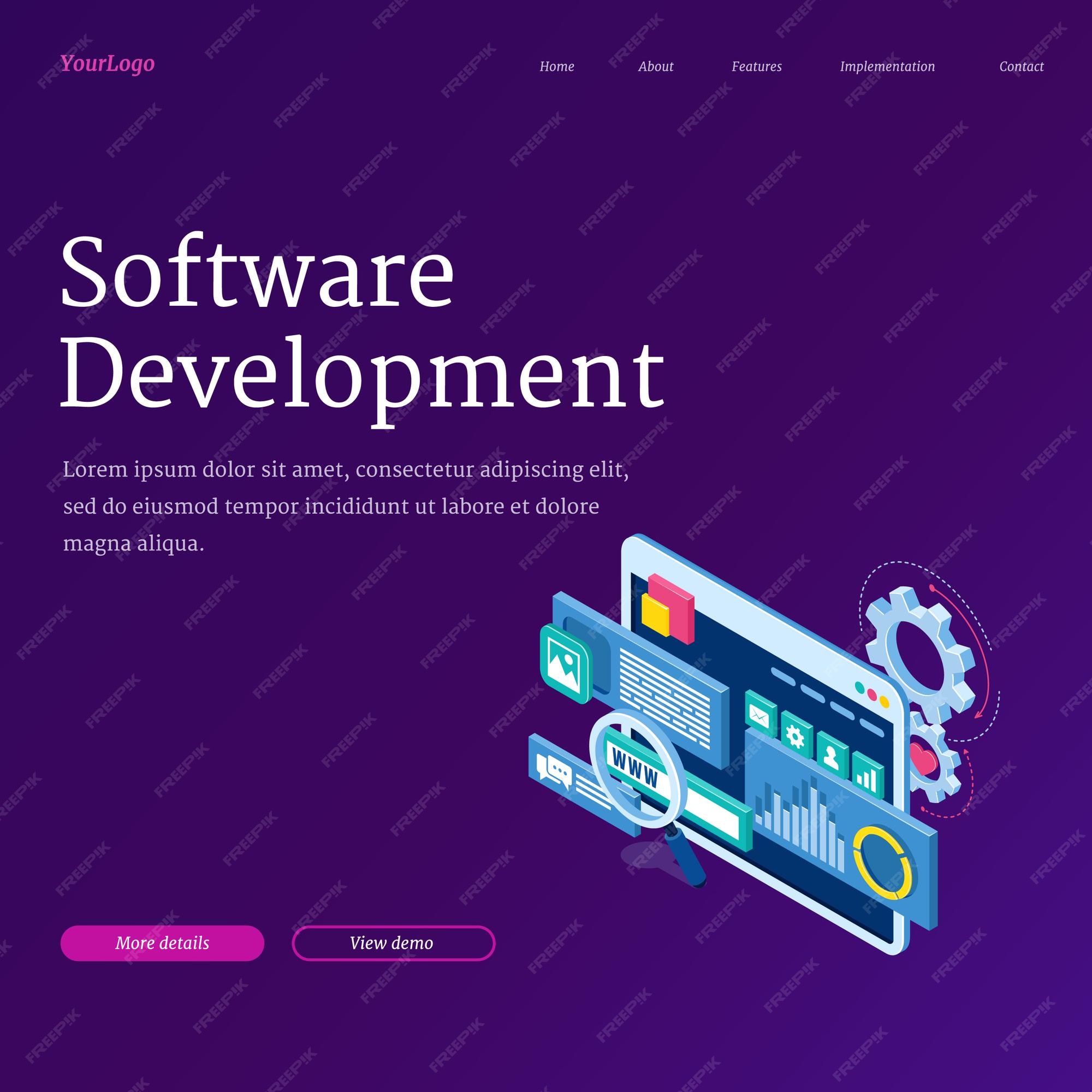 Premium Vector | Vector software development isometric landing page ...