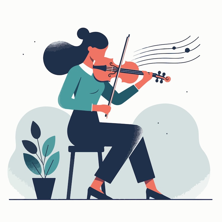 Vector vector of someone playing the violin in flat design style