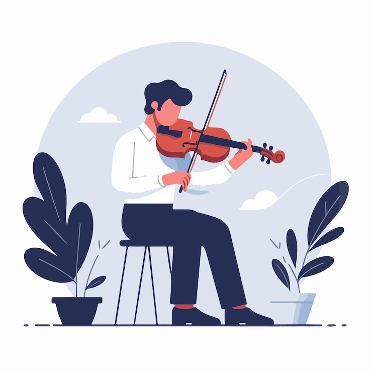 Vector vector of someone playing the violin in flat design style