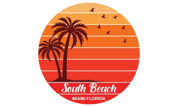 Vector vector 'south beach miami florida' tshirt ontwerp zomertijd zonneschijn vector print ontwerp