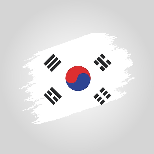 Векторный флаг Южной Кореи Мазок кистью с гранж-фоновым шаблоном