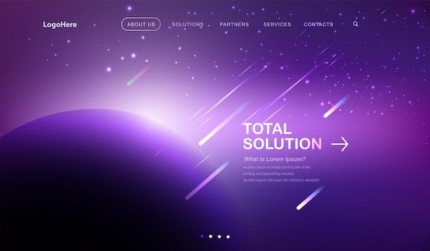 Vector space background with landing page with total solution texts Website template