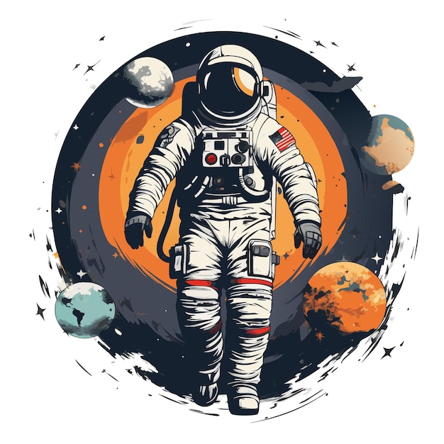 Vector vector spaceman standing on the earth icon eps10 vector lively astronaut with a planet in the back icon eps10