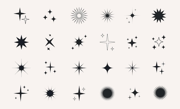 Vector Sparkle icons collection Set of star shapes Abstract shine symbols Y2k elements