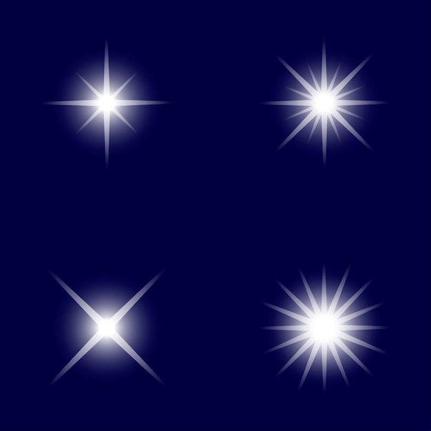 Vettore luci scintillanti vettoriali set di stelle lampi di stelle con effetto luce incandescente