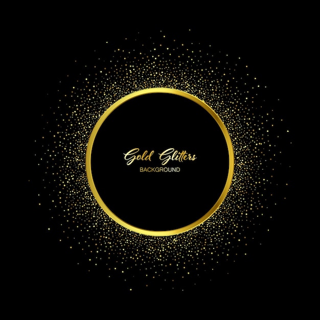 Vector sparkling golden glitter texture round frame. shiny banner decorative element