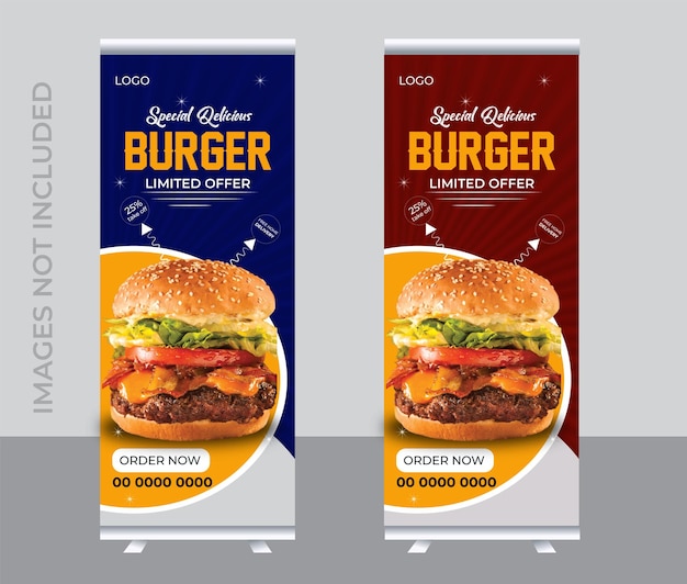 Vector special delicious burger food menu and restaurant roll up banner design template