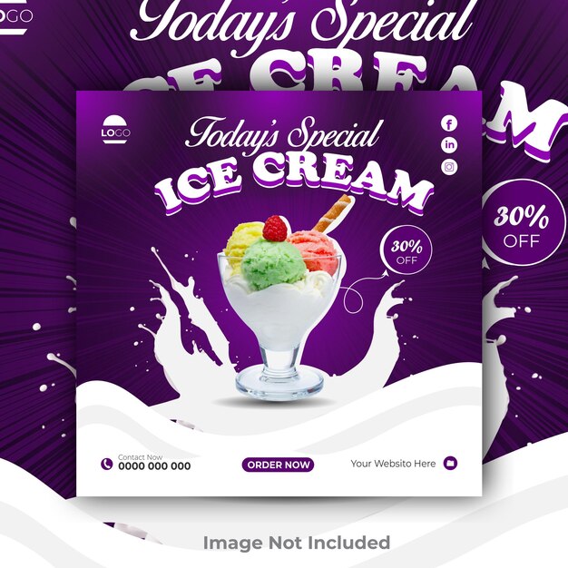 Vector special delicious ice cream food menu social media post design template