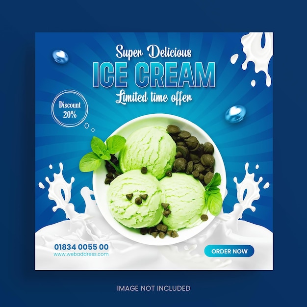 вектор специальное вкусное мороженое шаблон поста в социальных сетях