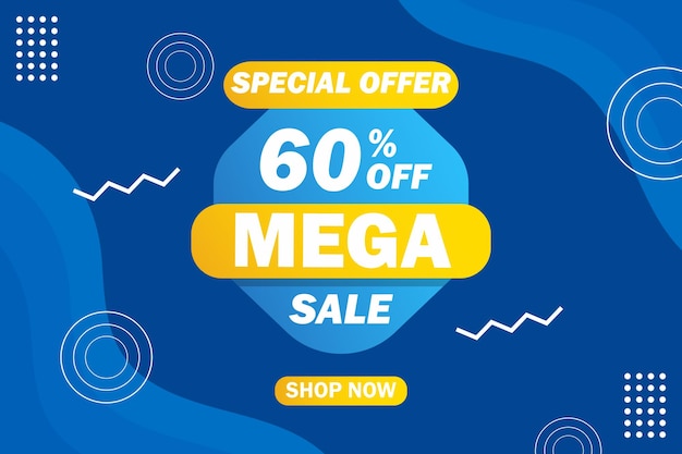 Vector special mega sale gradient banner in blue and yellow colors