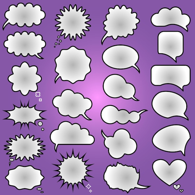 Vector vector speech bubble text icons set on purple background vector illustration