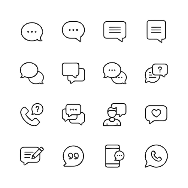 Vector Speech Bubbles and Communication Line Icons Editable Stroke Pixel Perfect For Mobile and Web