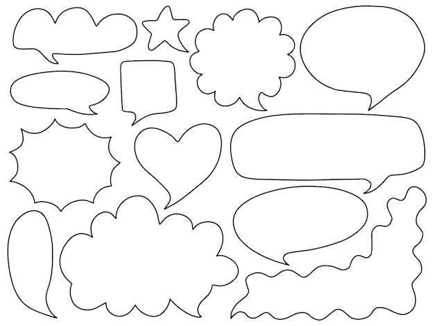 Vector speech bubbles icon set Doodle hand drawn speech bubbles different shapes set