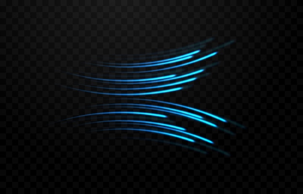 Vector speed light lines png. Light paths on an isolated transparent background. Blue lines, speed.