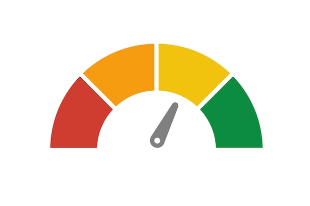 Vector speedometer meter with arrow for dashboard with green yellow red indicators Gauge of tachometer