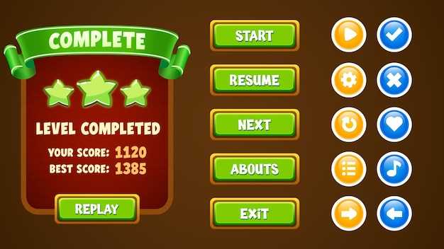 Vector spel ui-kit. Compleet menu van grafische gebruikersinterface. Kan worden gebruikt in mobiele of webgames