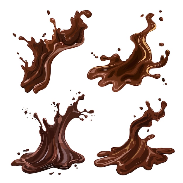 Vector splashes van koffie of warme chocolade illustraties geplaatst geïsoleerd op de achtergrond