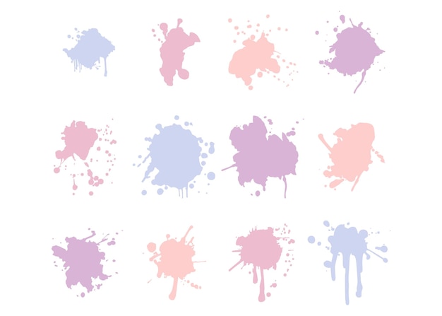Vector splatter brushes pastel colors texture isolated on transparent background