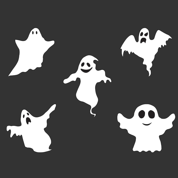 Vector spooky halloween ghost set 01