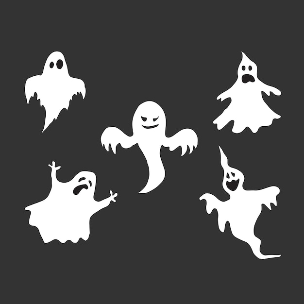 Vector spooky halloween ghost set 02