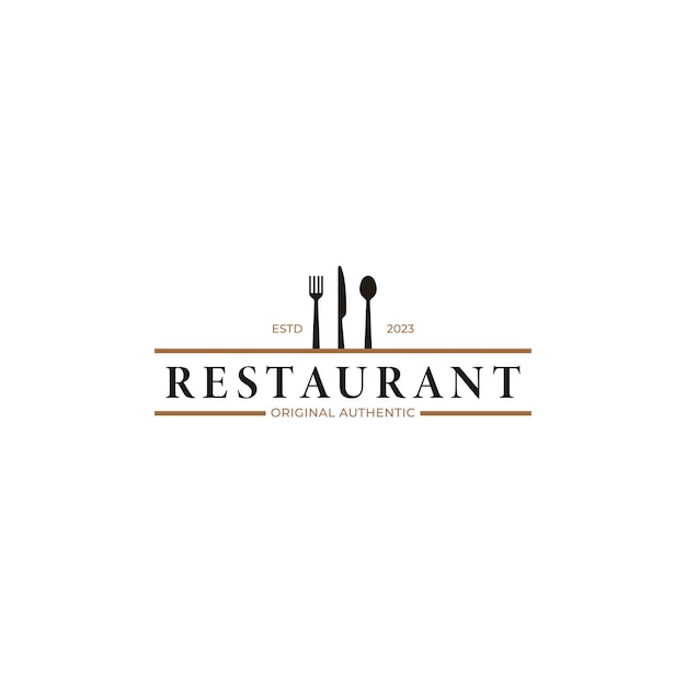 レストラン バー ビストロのロゴ デザインのベクトル スプーン フォーク ナイフ
