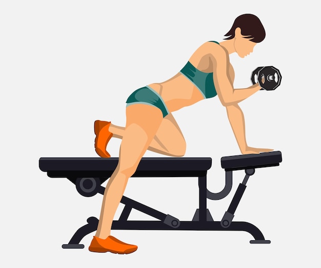 Vector vector sport girl with dumbbells