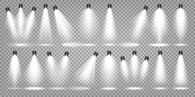 Vector vector spotlight set heldere lichtstraal transparant realistisch effect podiumverlichting verlicht
