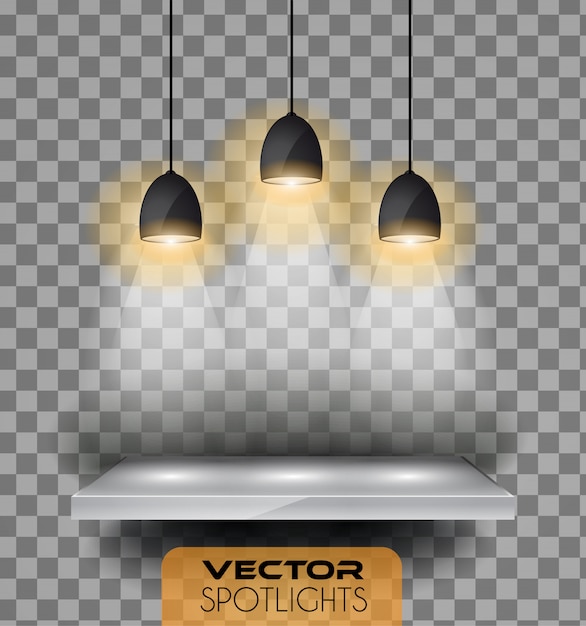 Вектор Прожекторы сцены с другим источником света, указывая на пол или полку.