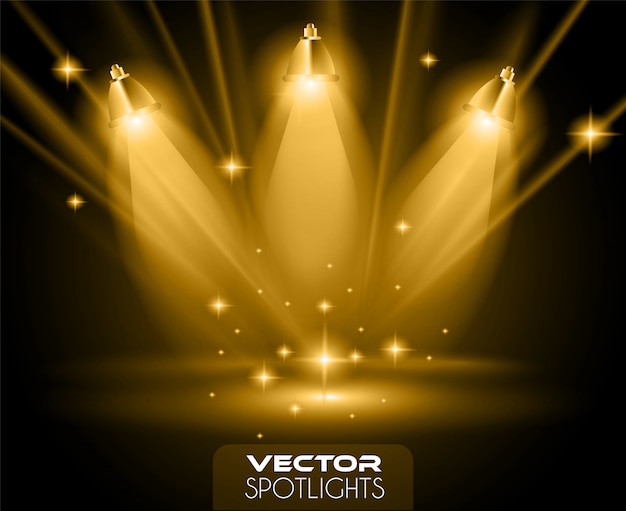 Vector spotlights scene with different source of lights pointing to the floor