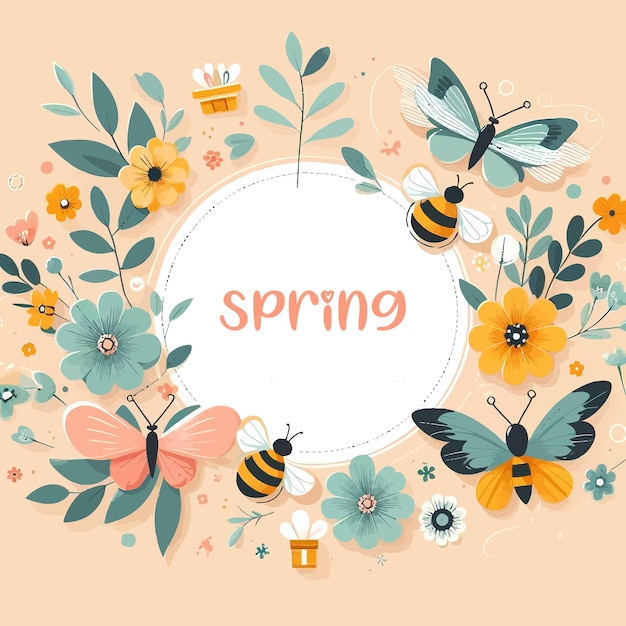 vector spring background with butterflies and flowers illustration