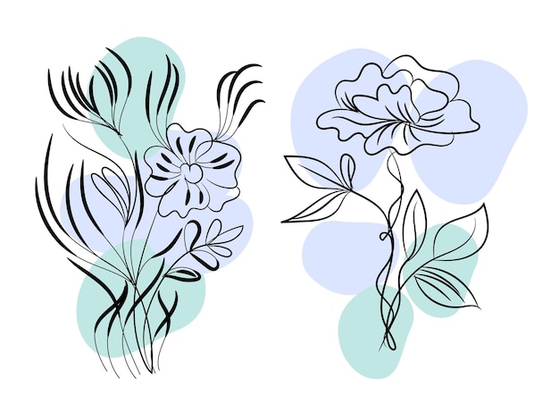 Вектор vector spring flower and leaves line art collection