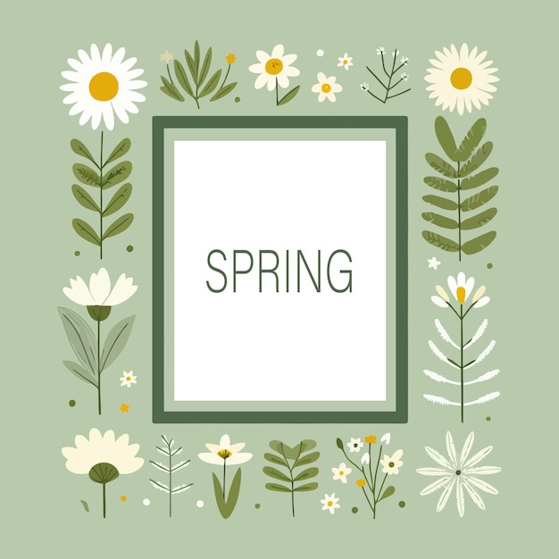 vector spring typography in framestyle and daisy flowers in background