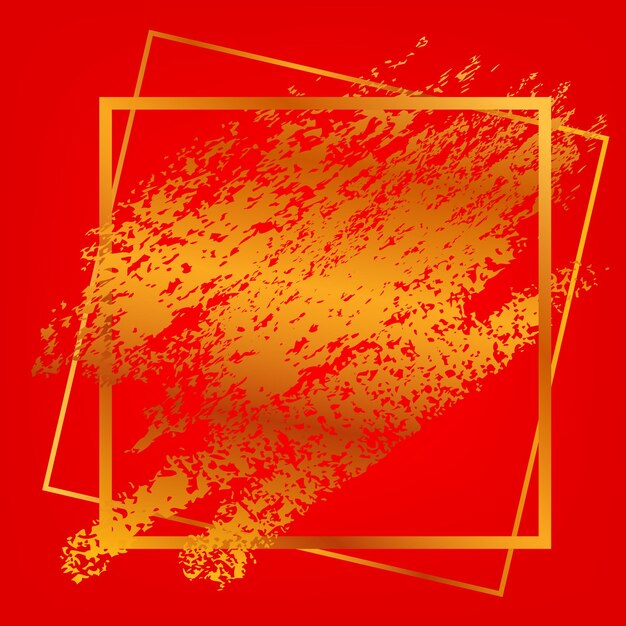 Vector square frame and golden crayon streak for lunar related element design at gradient red background