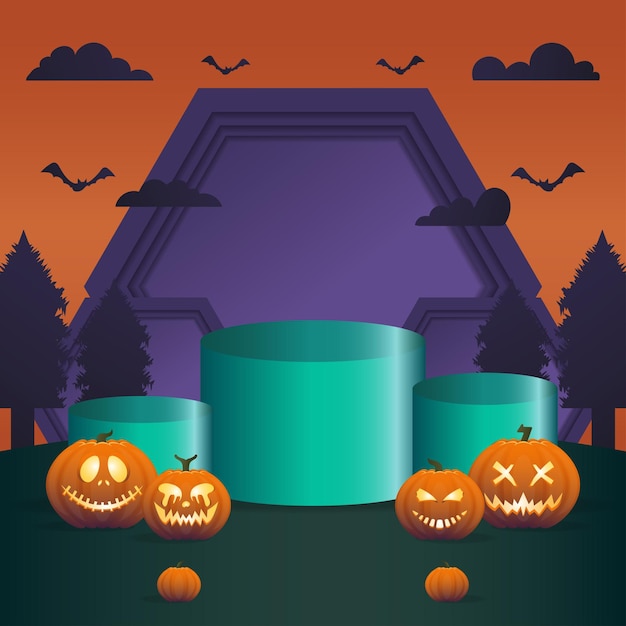 Vector Square Happy Halloween Podium Display Template