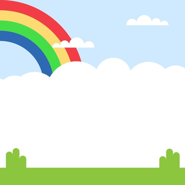 Vector Square Shape Background With Rainbow Cloud And Grass Images For Children