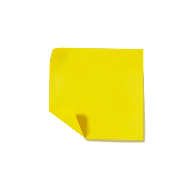 Vector square yellow sticker isolated on white background with folded corner realistic 3d vector illustration