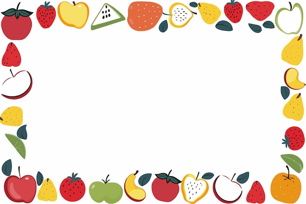 Vector squiggle frame with vibrant color and funny plant and fruits element