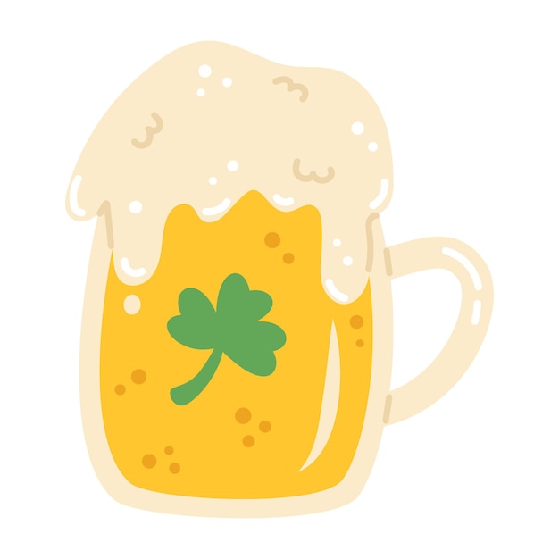 Vector st patricks dag bier met klaver in platte ontwerp mok bier met schuim voor het vieren van st patricks dag st patricks dag alcoholische drank