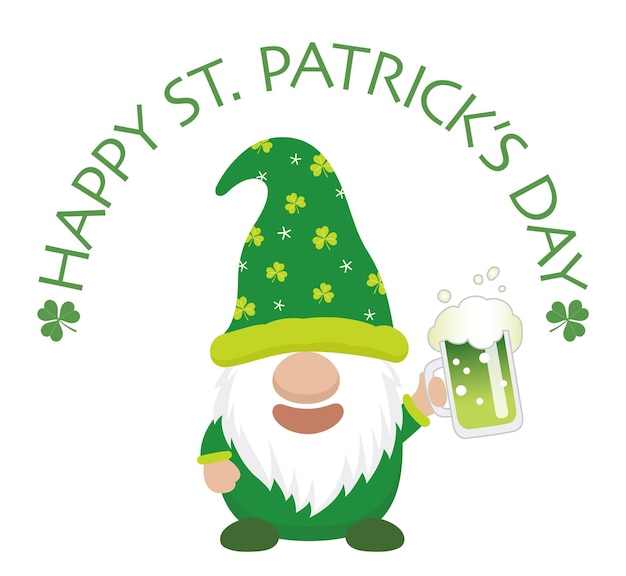 Vector vector st. patricks day symbol character holding a green beer mug isolated on a white background.