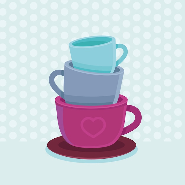 Vector stack of coffee mugs and cups