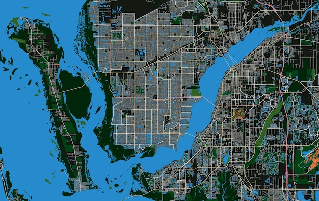 vector stadsplattegrond van Cape Coral Florida USA