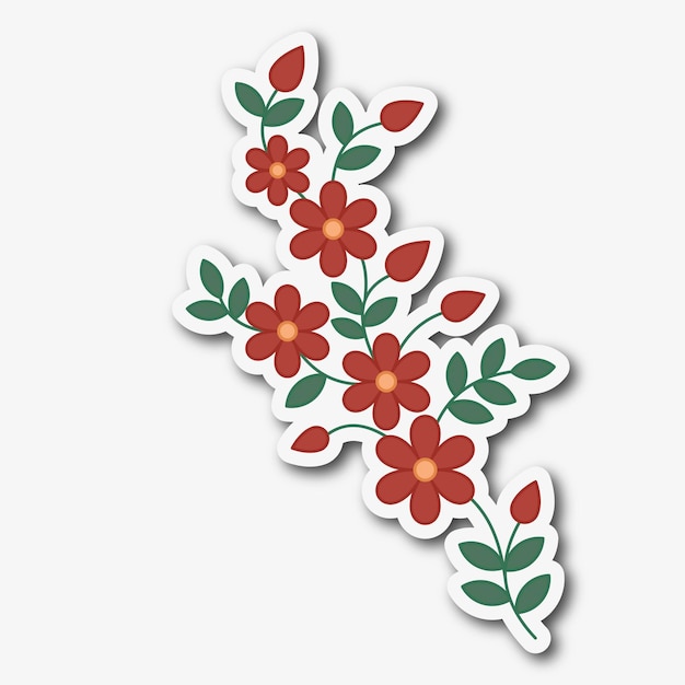 Vector vector sticker illustration of spring flowers with a leaf