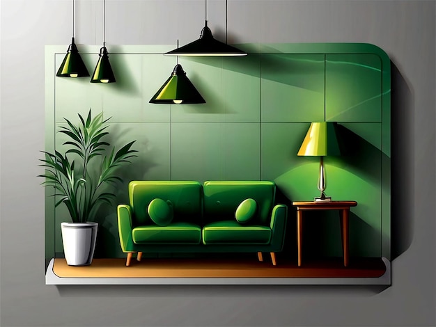 Vector vector sticker ontwerp met groene lamp voor woonkamer geïsoleerd geïsoleerde