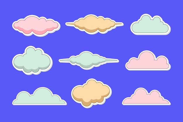 Vector vector sticker pictogrammen met de hand getekende wolken