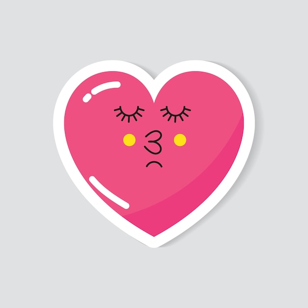 Vector sticker pink heart with a cute face. A symbol of love and Valentines Day.