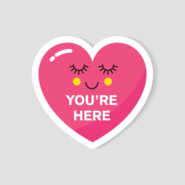 Vector sticker roze hart met een schattig gezicht. Een symbool van liefde en Valentijnsdag.