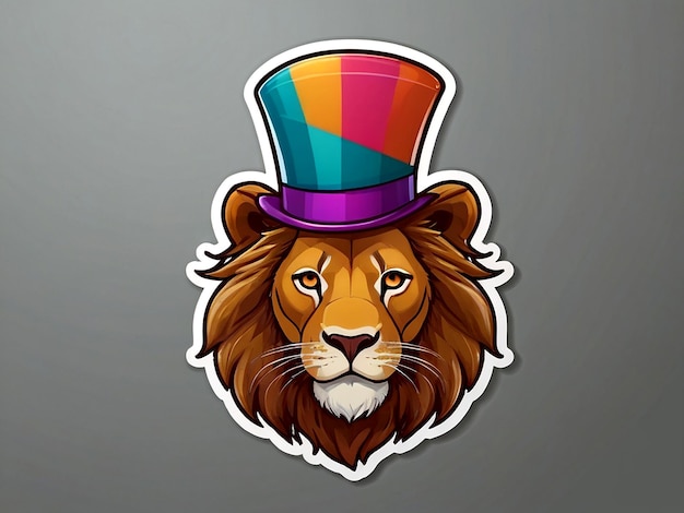 vector A sticker template with a male lion wearing party hat isolated