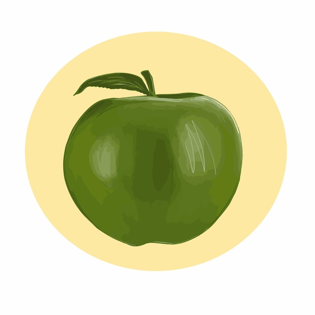 Vector sticker with a apple in green and yellow colors on white background