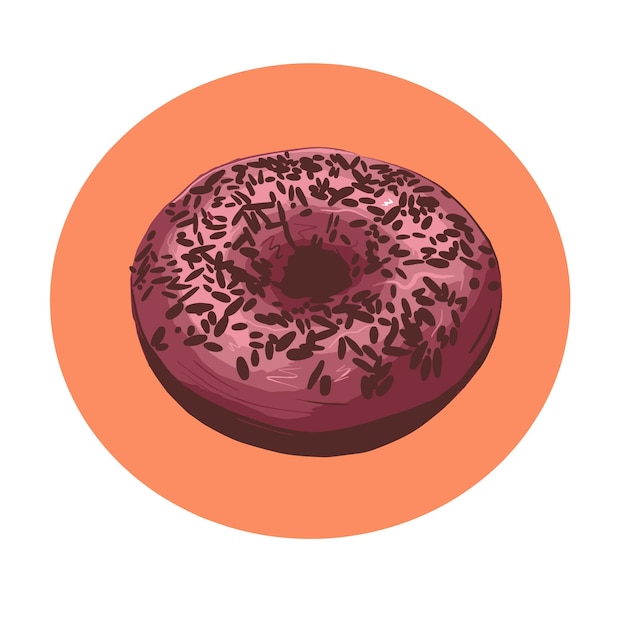 Vector vector sticker with a donut in pink and brown colors on white background