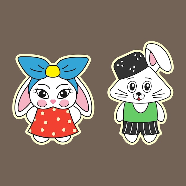 Vector stickers in the 2000s style in the form of cute rabbits, a symbol of the new year